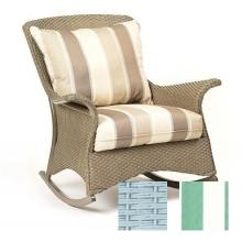Lloyd Flanders Mandalay Rocker In White Frame And Cabana Stripe Spa Fabric.