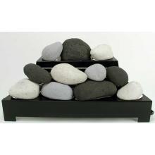 Rasmussen 24 Inch Black/Light Grey/White ALTERNA FireStone Set With Vent Free Propane Black Chassis Burner - Variable Flame Remote