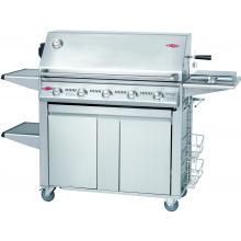 BeefEater Gas Grills Signature Premium 5 Burner Natural Gas Grill On Cabinet Trolley Cart W/ Shelves