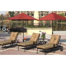 Darlee Santa Anita Cast Aluminum Outdoor Patio Chaise Lounge Set - 5 Piece Set With Cushions And Umbrellas - Antique Bronze