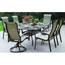 Darlee Fashion Sling Cast Aluminum Patio Dining Set With Swivel Rocker Chairs - 42 X 72 Inch Rectangular