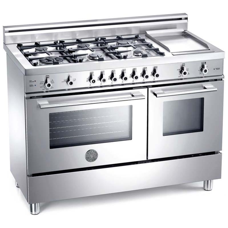 Bertazzoni Ranges 48 Inch Natural Gas 2.9 Cu. Ft. Convection Oven 1.8 Cu. Ft. Aux Oven Dual Fuel Stainless Steel Range X486GPIRX - Professional Series