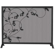 UniFlame 39 Inch Black Wrought Iron Three Panel Fireplace Screen With Flowing Leaf Design