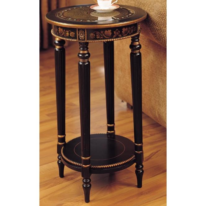 Powell Furniture - Masterpiece Antique Black Accent Table With Shelf & Painted Glass Top - Overpacked - 465-269