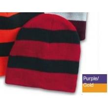 Sportsman Rugby Striped Knit Beanie - Purple/Gold