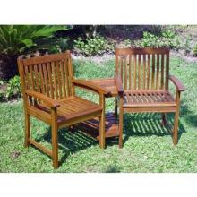 International Caravan Acacia Wood Conversation Double Chair With Table - Stain - VF-4113-ST
