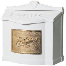 Wall Mount Series Mailbox W/ Eagle Accent - White W/ Polished Brass