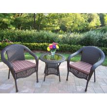 Oakland Living Resin Wicker 3pc Bistro Set W/ Brown Striped Cushions - Coffee