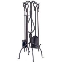 UniFlame 5 Piece Bronze Wrought Iron Fireset With Loop Handles & Tampico Brush