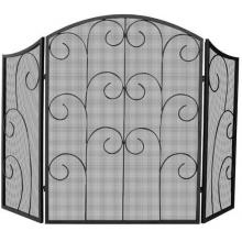 UniFlame 52 Inch Black Wrought Iron Three Panel Fireplace Screen With Decorative Scroll