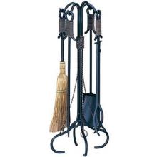 UniFlame 5 Piece Black Wrought Iron Fireset With Antique Copper Rope