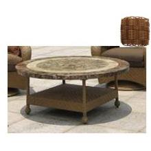 North Cape Catalina Resin Wicker Chat Table With Glass Top - Walnut