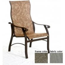 Sterling Aluminum High Back Sling Dining Chair With Scavo Bronze Frame And A0109 Fabric