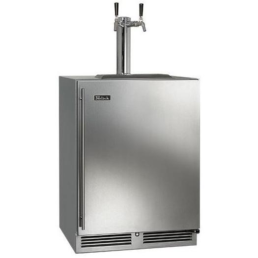 Perlick C-Series 5.2 Cu. Ft. Right Hinge Built-In Outdoor Dual Tap Beer Dispenser \/ Kegerator - Stainless Steel - HC24TO-3-1R2