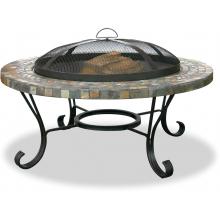UniFlame Fire Pits 33 Inch Slate Tile Fire Pit With Copper Details