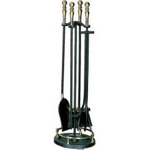 UniFlame 5 Piece Black Wrought Iron & Solid Brass Fireset With Ball Handles