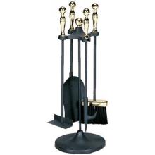 UniFlame 5 Piece Black Wrought Iron & Polished Brass Mini Stoveset With Scraper & Ball Handles
