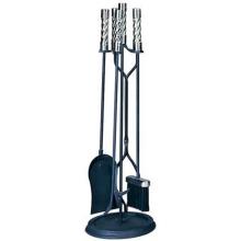 UniFlame 5 Piece Black Wrought Iron & Brushed Nickel Fireset With Cylinder Twist Handles