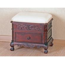 International Caravan Carved Wood Upholstered Vanity Stool With Drawer - 3872