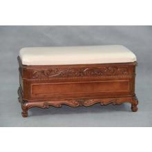 International Caravan Carved Wood Carved Trunk With Cushion Top - 3857