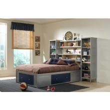 Hillsdale Universal Silver And Navy Youth 4 Piece Storage Platform Bedroom Set With Bookcase Headboard And Wall Storage - Full - 1178472STGWPS4