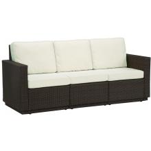 Home Styles Riviera Resin Wicker 3 Seater Outdoor Patio Sofa With Cushions - Stone Fabric