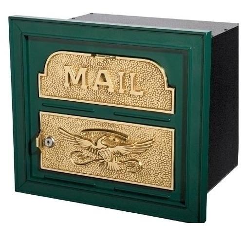 Classic Series Locking Column Mailbox Faceplate - Forest Green W/ Polished Brass