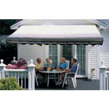 Sunsetter Pro Motorized Awning (10 Ft / Black Stripe) With Traditional Laminated Fabric With Left Mounted Moter And Wall Bracket