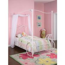 Powell Furniture - Princess Emily Shabby Chic White With Pink Sand-Through Carriage Canopy Twin Size Bed (includes Bed Frame) - 374-042