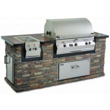 Fire Magic Aurora A790 All Infrared Propane Gas Grill In Stack Stone Grill Island With Cocoa Granite Countertop