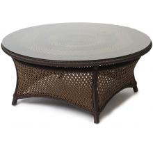 Lloyd Flanders Grand Traverse Woven Vinyl Outdoor Patio Conversation Table With Glass Top - Caramel Finish