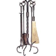 UniFlame 5 Piece Antique Copper Wrought Iron Fireset With Ring/Twist Handles