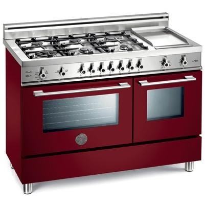 Bertazzoni Ranges 48 Inch Natural Gas 2.9 Cu. Ft. Convection Oven 1.8 Cu. Ft. Aux Oven Dual Fuel Burgundy Range X486GPIRVI - Professional Series