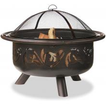 UniFlame 32 Inch Oil Rubbed Bronze Firebowl Fire Pit With Swirl Tree Design