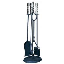 UniFlame 5 Piece Brushed Nickel And Black Fireset W/ Cylinder Twist Handles