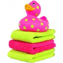 Elegant Baby Polka Dot Duck And Washcloths Gift Set - Pink/Green