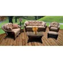 North Cape Port Royal Resin Wicker Patio Lounge Set With Coffee Table And End Table - Walnut