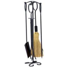 UniFlame 5 Piece Black Wrought Iron Fireset With Ring Handles