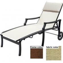 Suncoast Devereaux Sling Chaise Lounge With Wheels - Cabernet Frame And Cosmo Green Fabric