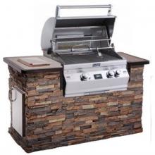 Fire Magic Stack Stone Grill Island And Cocoa Granite Counter W/ Aurora A430 Propane Gas Built-in Grill With Rotisserie