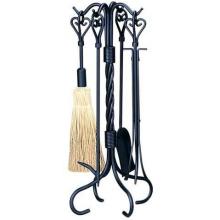 UniFlame 5 Piece Black Wrought Iron Fireset With Heart Twist Handles