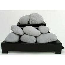 Rasmussen 20 Inch Light Grey ALTERNA See-Thru Vent Free Natural Gas FireStones With Black Chassis And Variable Flame Remote