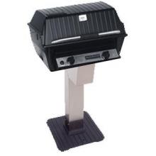 Broilmaster T3CWN Deluxe Natural Gas Grill With Stainless Control Panel On Stainless Patio Post With Cast Iron Base