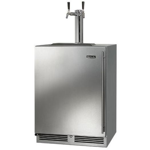 Perlick C-Series 5.2 Cu. Ft. Left Hinge Built-In Outdoor Dual Tap Beer Dispenser \/ Kegerator - Stainless Steel - HC24TO-3-1L2