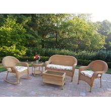 Oakland Living Resin Wicker 5pc Chat Set W/ Rocker And Regular Floral Cushions - Honey