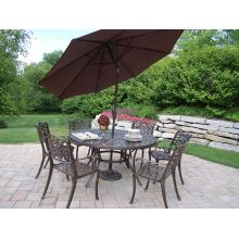 Oakland Living Mississippi 7 Piece Dining Set With Umbrella And Stand - 60 Inch