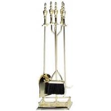 UniFlame 5 Piece Triple-Plated Polished Brass Fireset With Twist Handle & Square Base