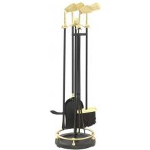 UniFlame 5 Piece Black Wrought Iron & Solid Brass Fireset With Golf Club Handles