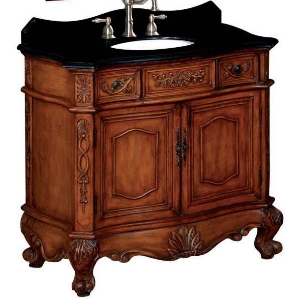 The Belle Foret Single Basin Bathroom Vanity W/Black Granite Top Medium Oak (faucet And Mirror Not Included) - BF80031R.