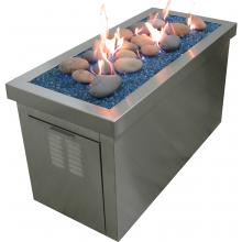 Peterson Outdoor Campfyre 46 X 20 Inch Propane Gas Electronic On/Off Remote Stainless Steel Fire Pit Island With Black Glass
